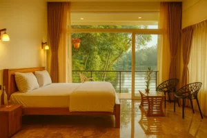 Riverside suite at Ende Wayanad Resort with scenic river view