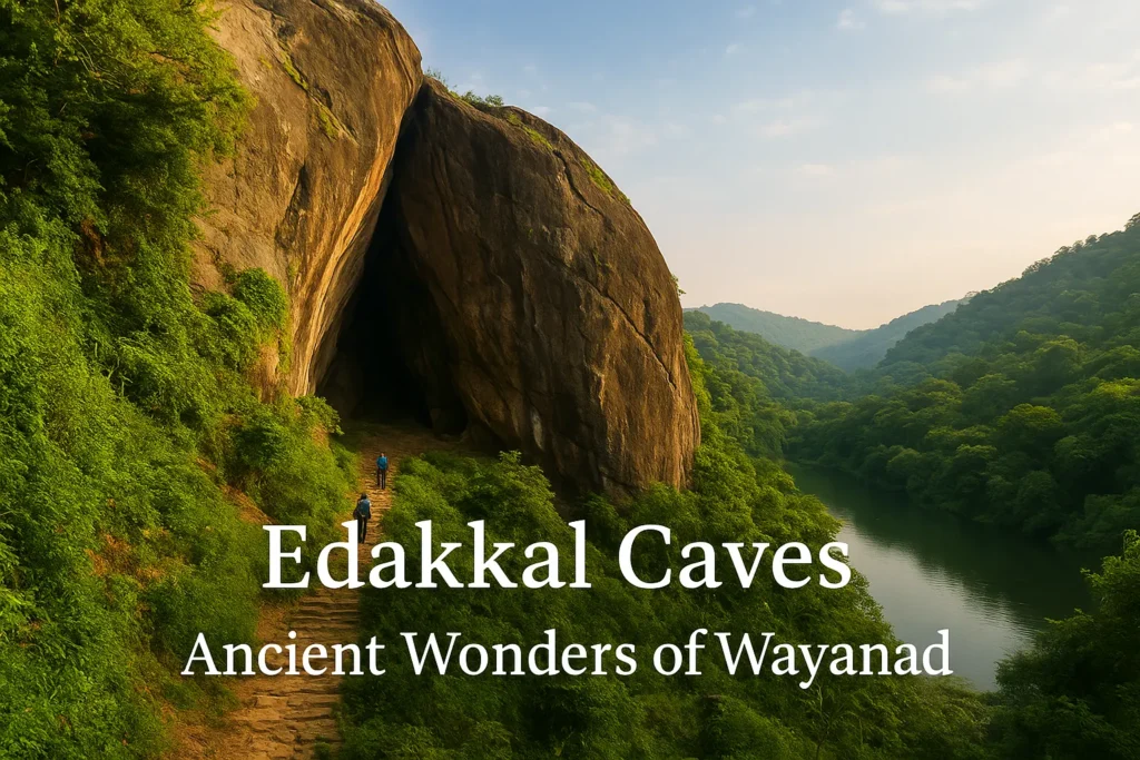 Edakkal Caves in Wayanad surrounded by lush green hills